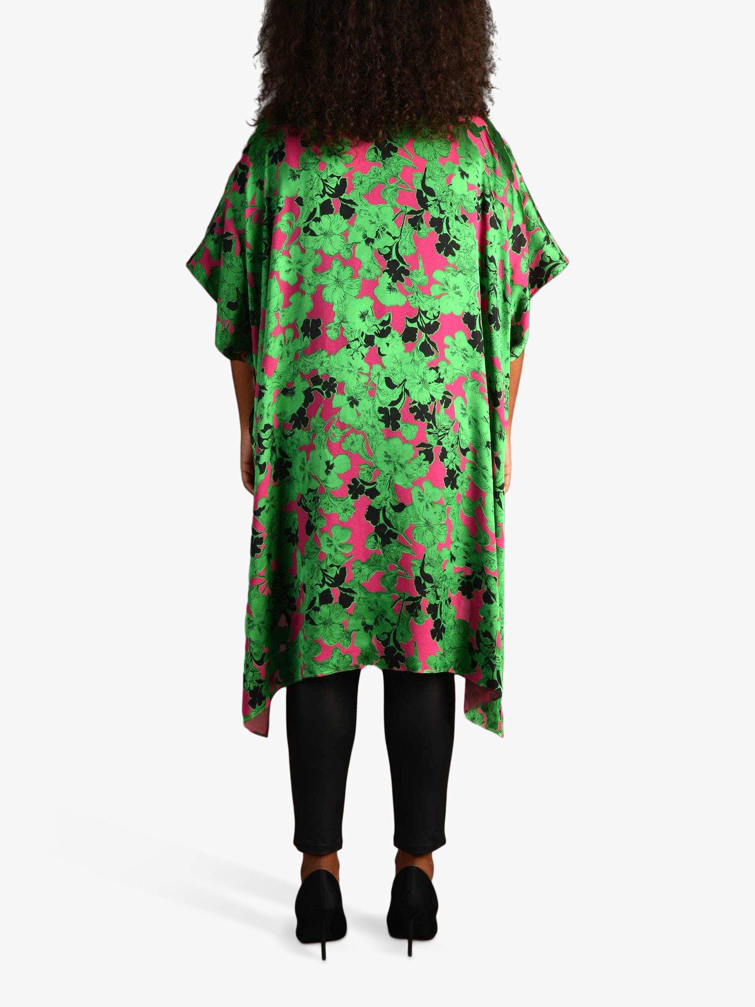 Live Unlimited Floral Satin Kimono, Green/Pink at John Lewis & Partners