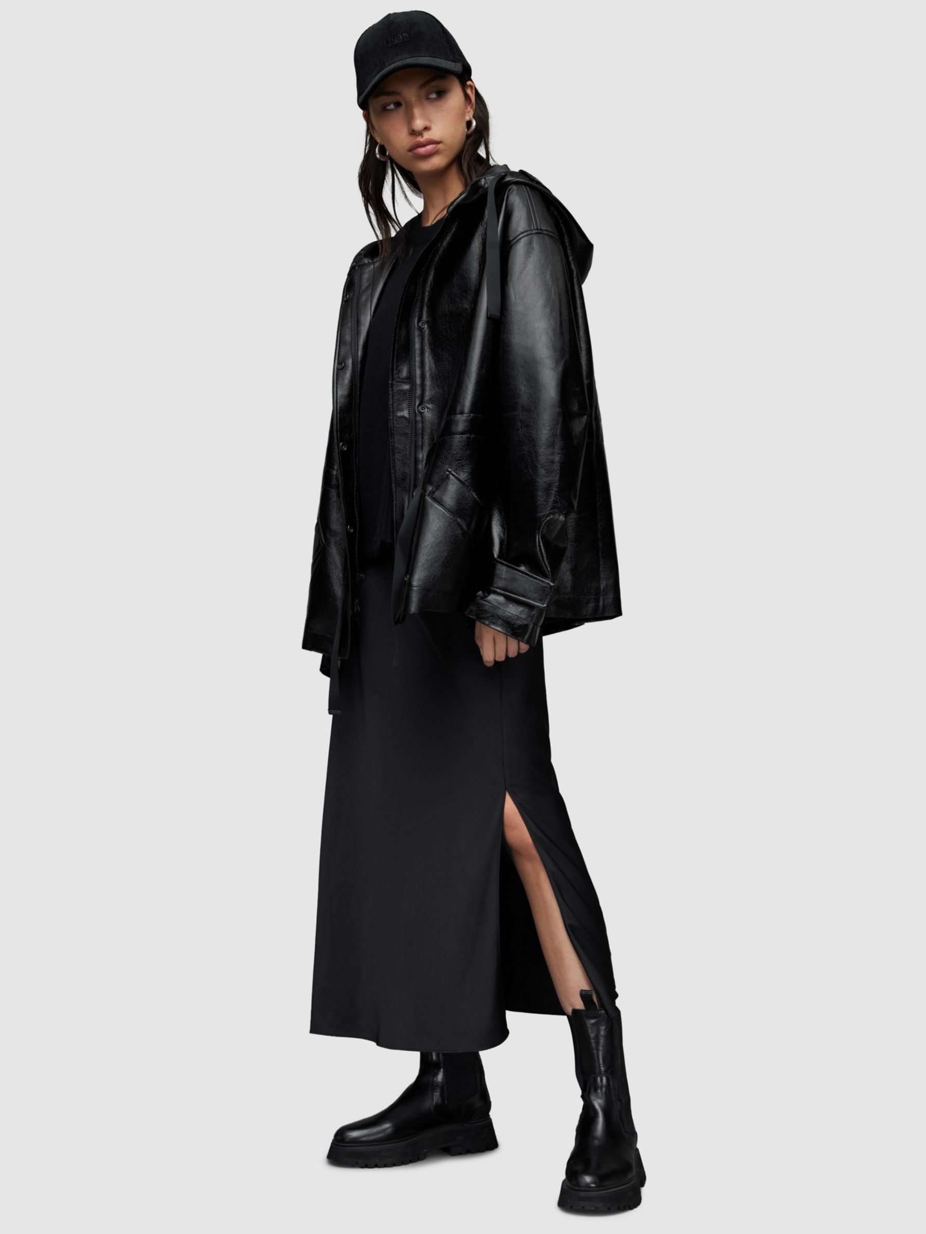 AllSaints Kelsie Shine Jacket, Black at John Lewis & Partners