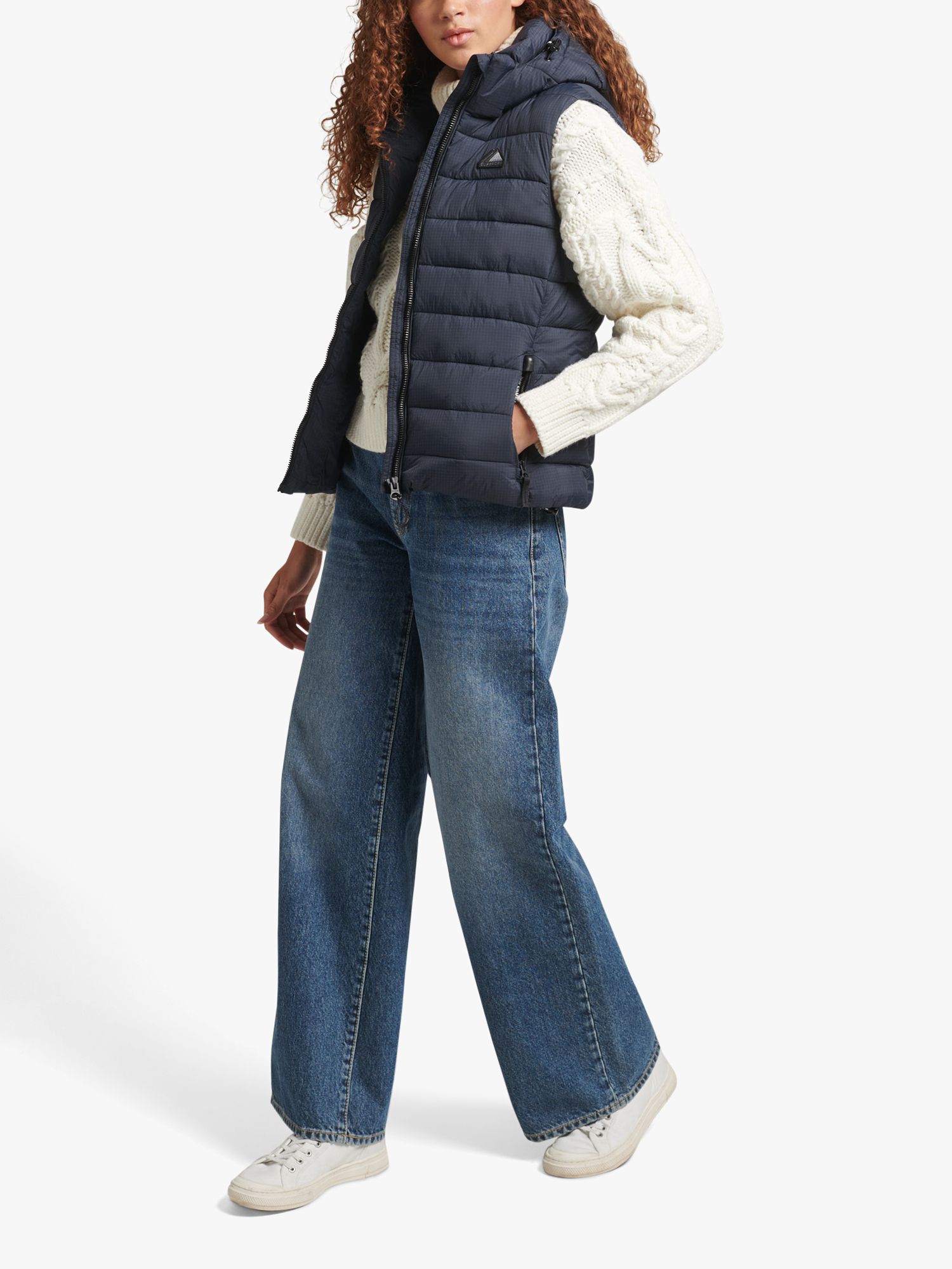 Superdry Hooded Classic Padded Gilet, Eclipse Navy at John Lewis & Partners