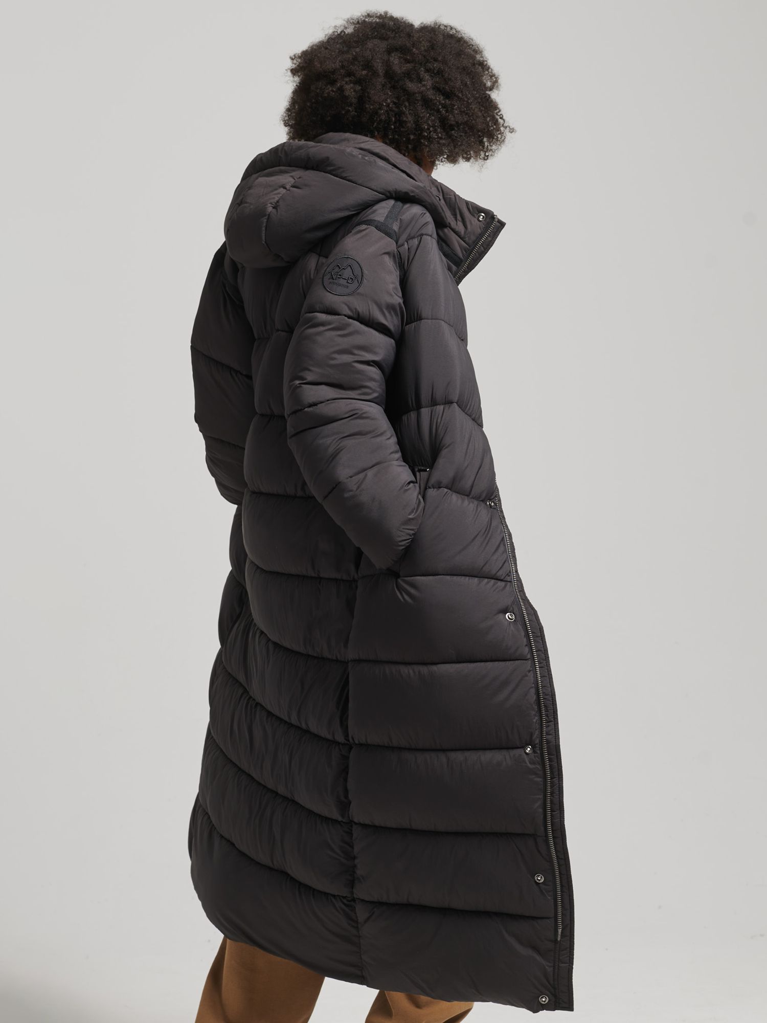 Superdry Cocoon Longline Puffer Coat, Black at John Lewis & Partners