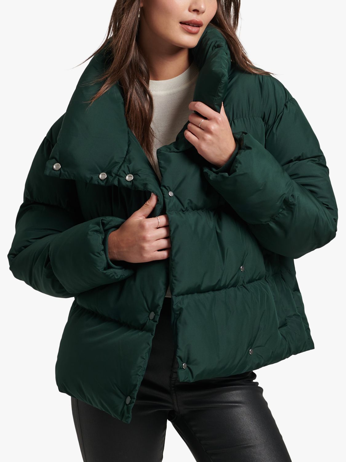 Superdry Short Down Puffer Coat, Forest Green at John Lewis & Partners