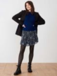 Brora Silk Ditsy Print Mini Skirt, Black/Cobalt