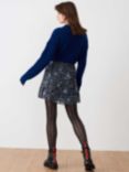 Brora Silk Ditsy Print Mini Skirt, Black/Cobalt