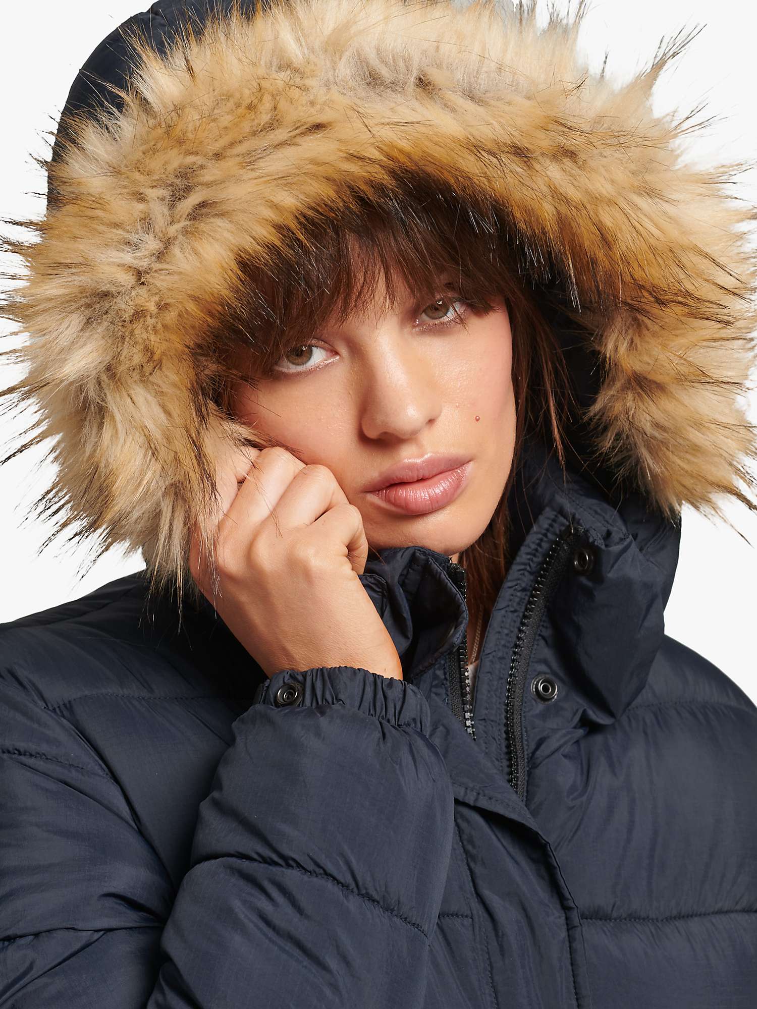 Superdry Faux Fur Hooded Longline Puffer Coat at John Lewis & Partners