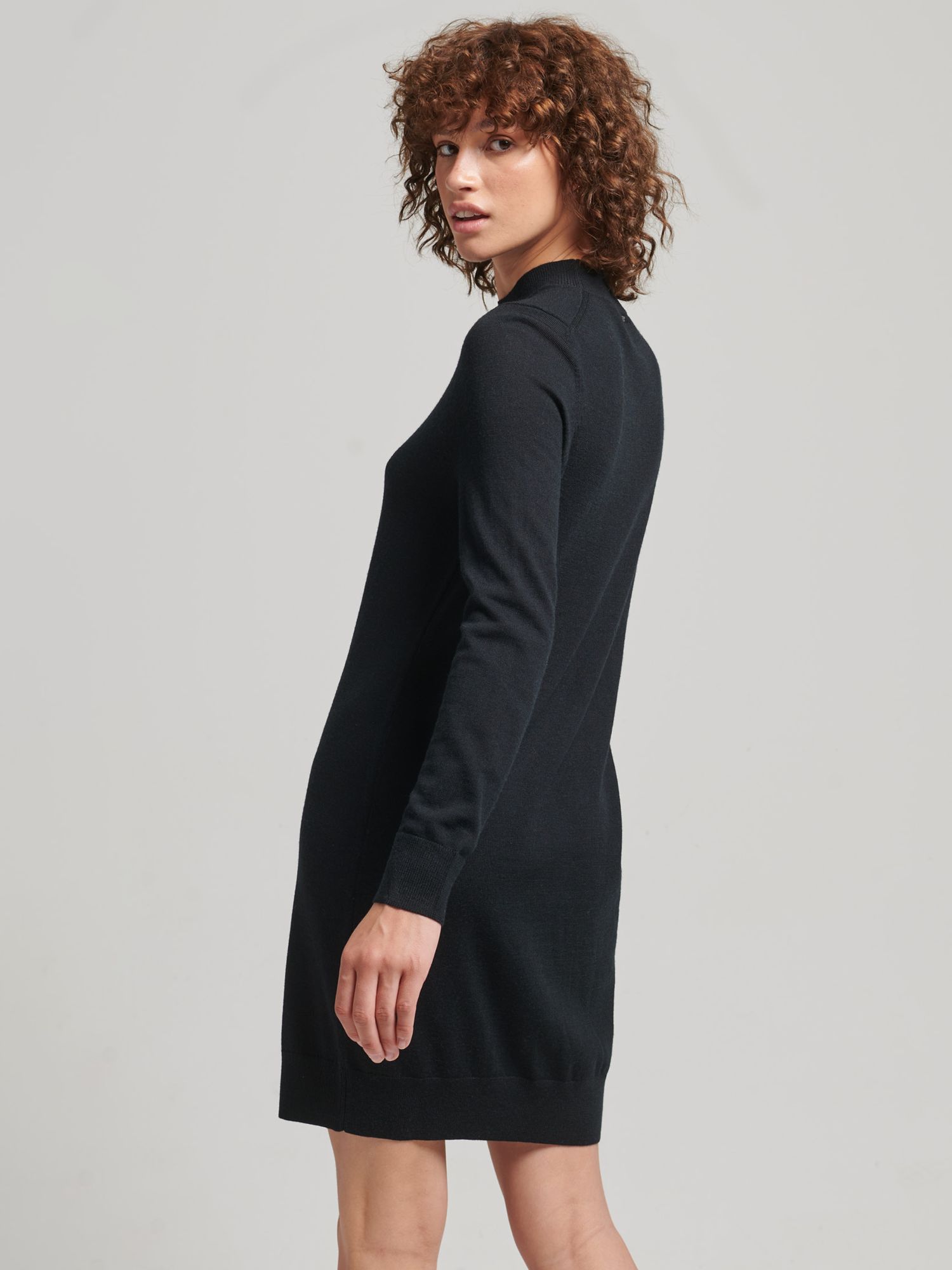 Superdry Merino Wool Long Sleeve Mini Dress, Black at John Lewis & Partners