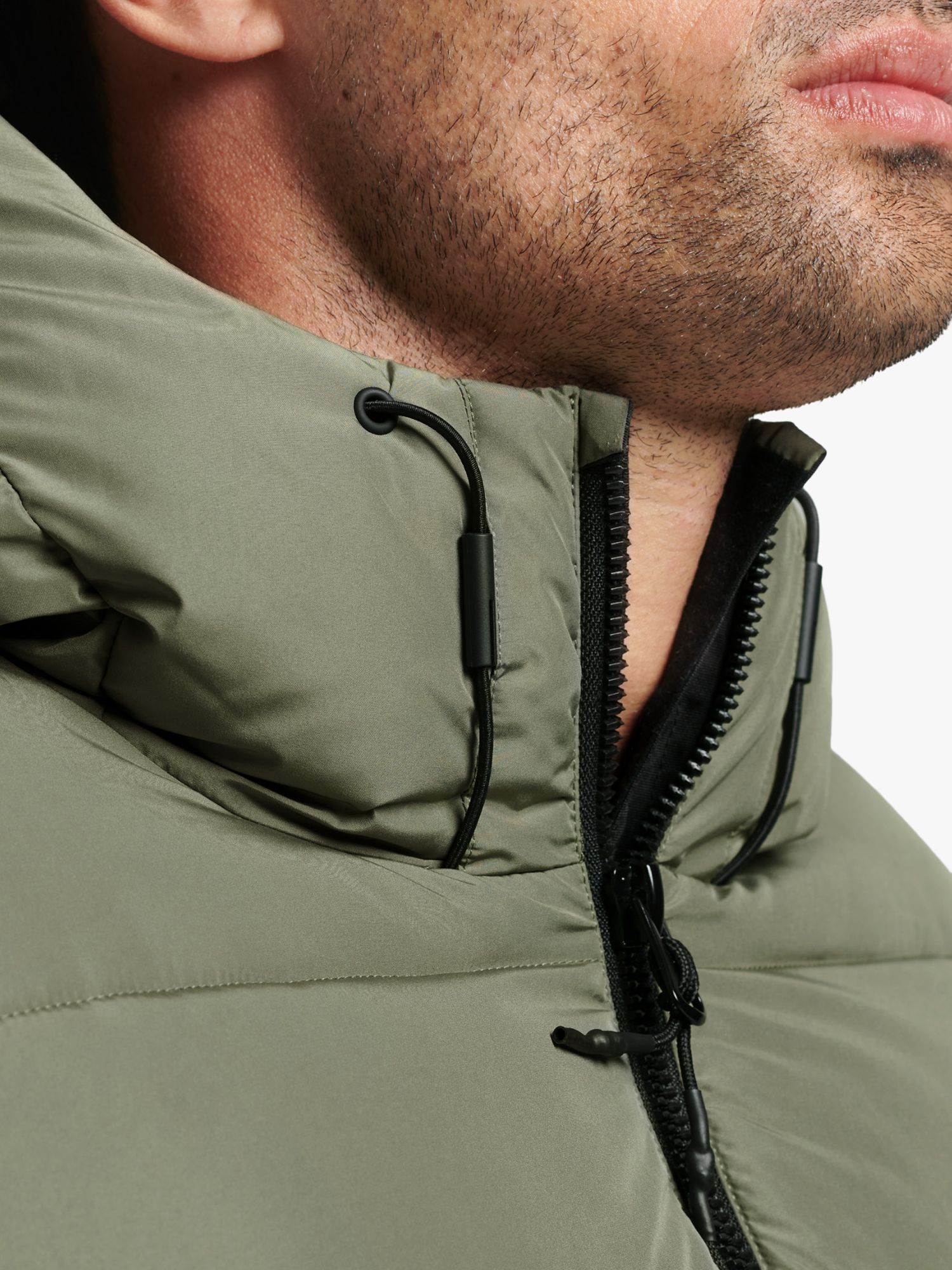 Superdry Sports Hooded Puffer Jacket, Dusty Olive at John Lewis & Partners