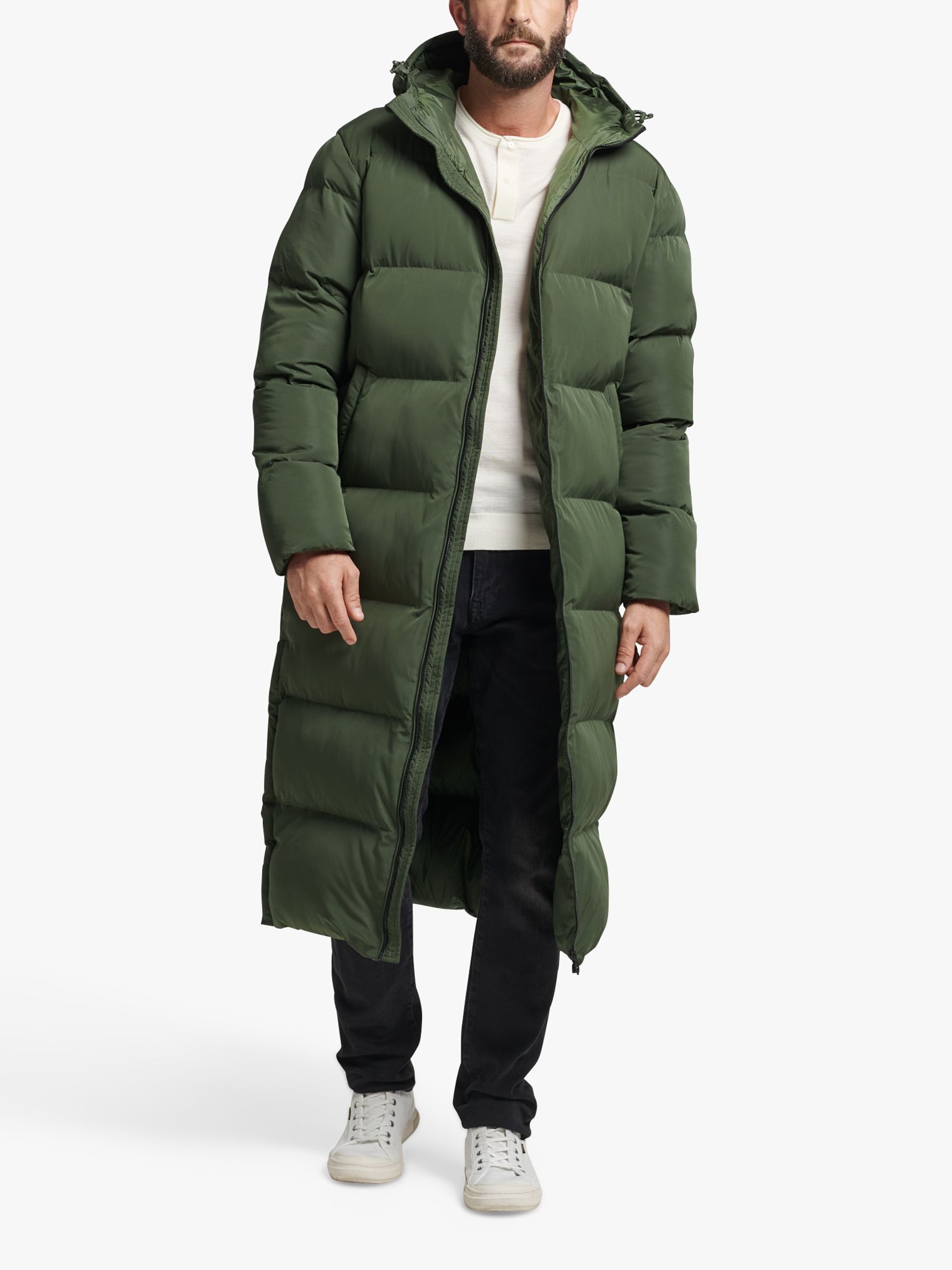 Superdry Extra Long Hooded Puffer Coat, Duffle Bag, S