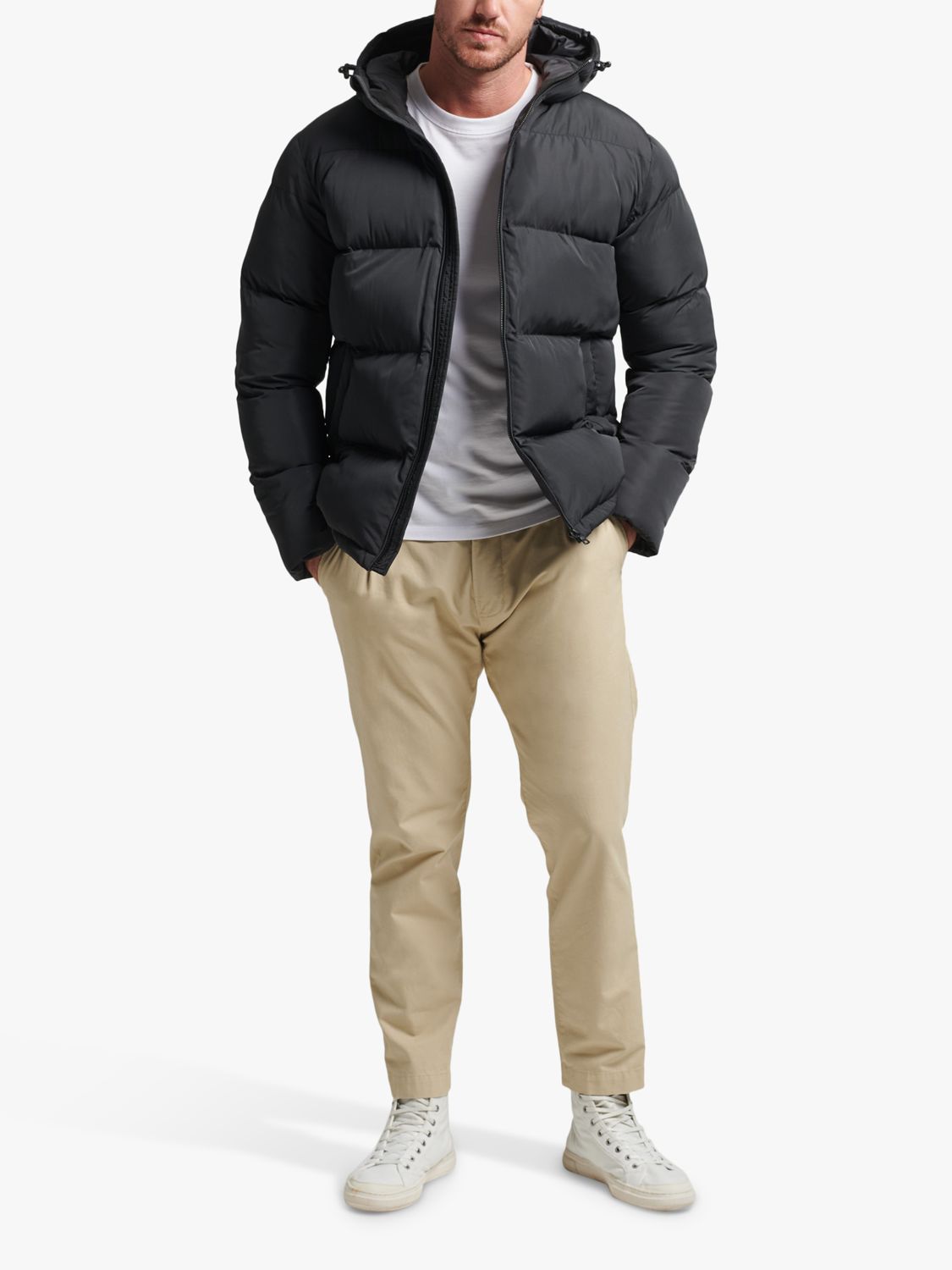 Superdry Short Hooded Puffer Jacket, Black at John Lewis & Partners