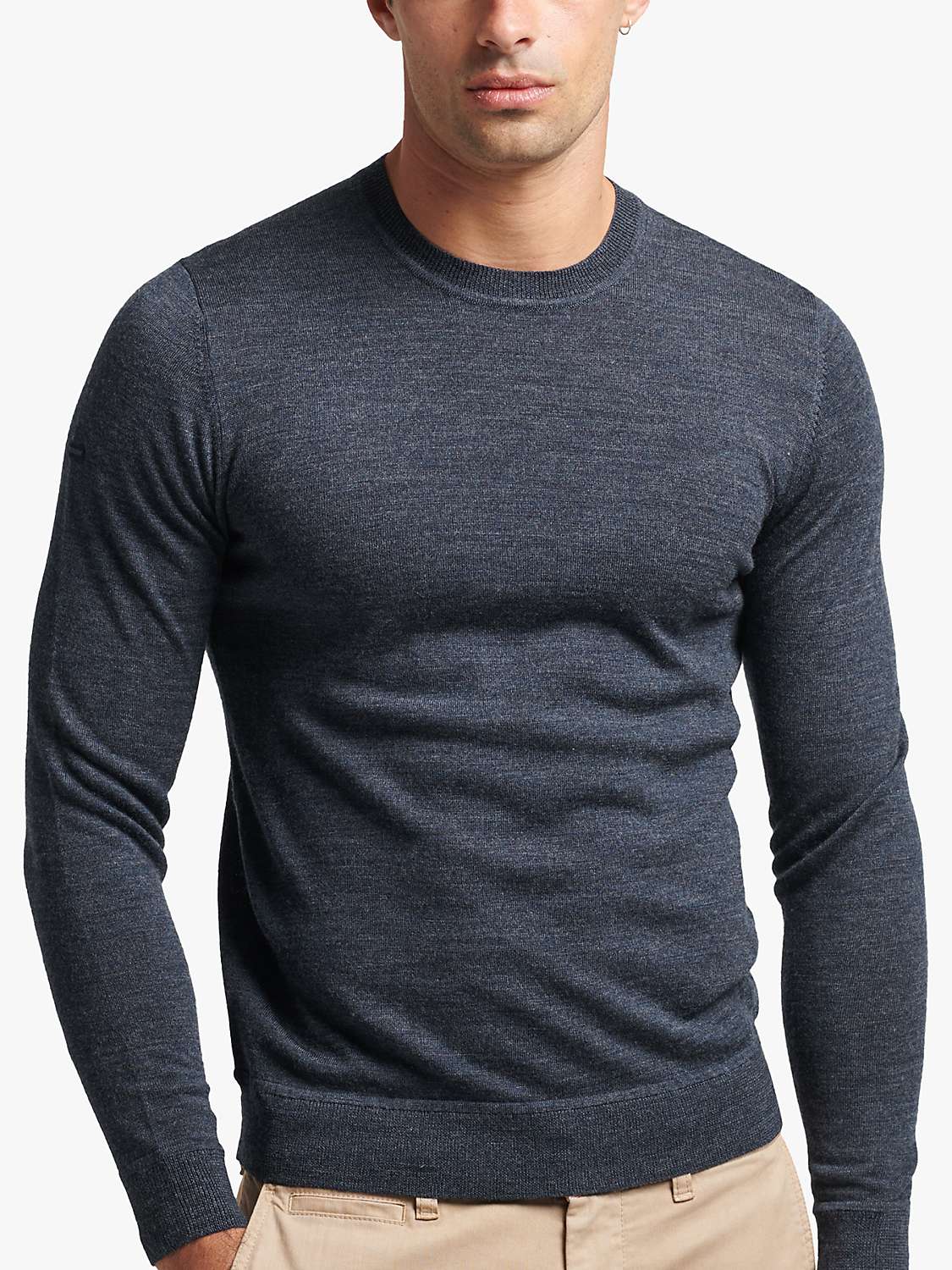 Superdry Merino Wool Crew Neck Jumper, Regal Navy at John Lewis & Partners