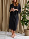 Pretty You London Lace Trim Bamboo Kimono Robe, Raven