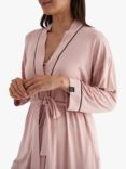 Pretty You London Piping Trim Kimono Sleeve Bamboo Dressing Gown, Pink