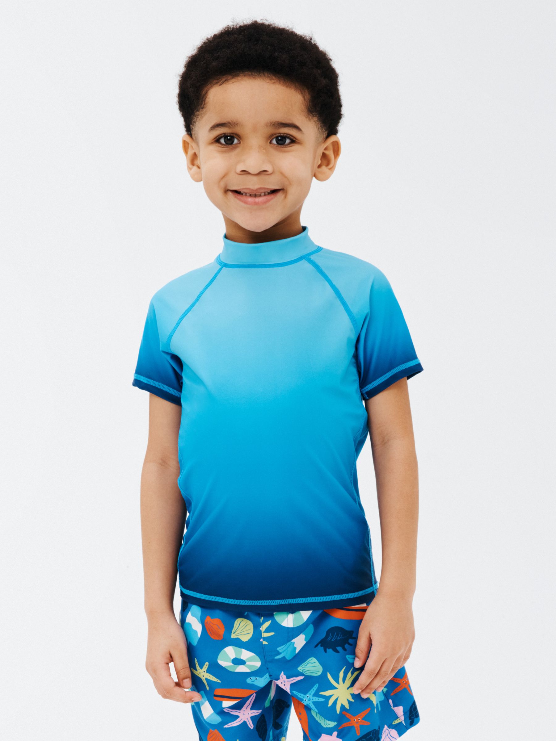 John Lewis Kids' Ombre Short Sleeve Swim Rash Vest, Blue at John Lewis ...