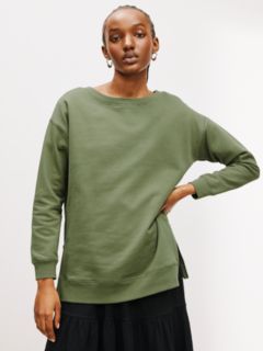 John Lewis Boat Neck Zip Detail Sweatshirt, Khaki, 8