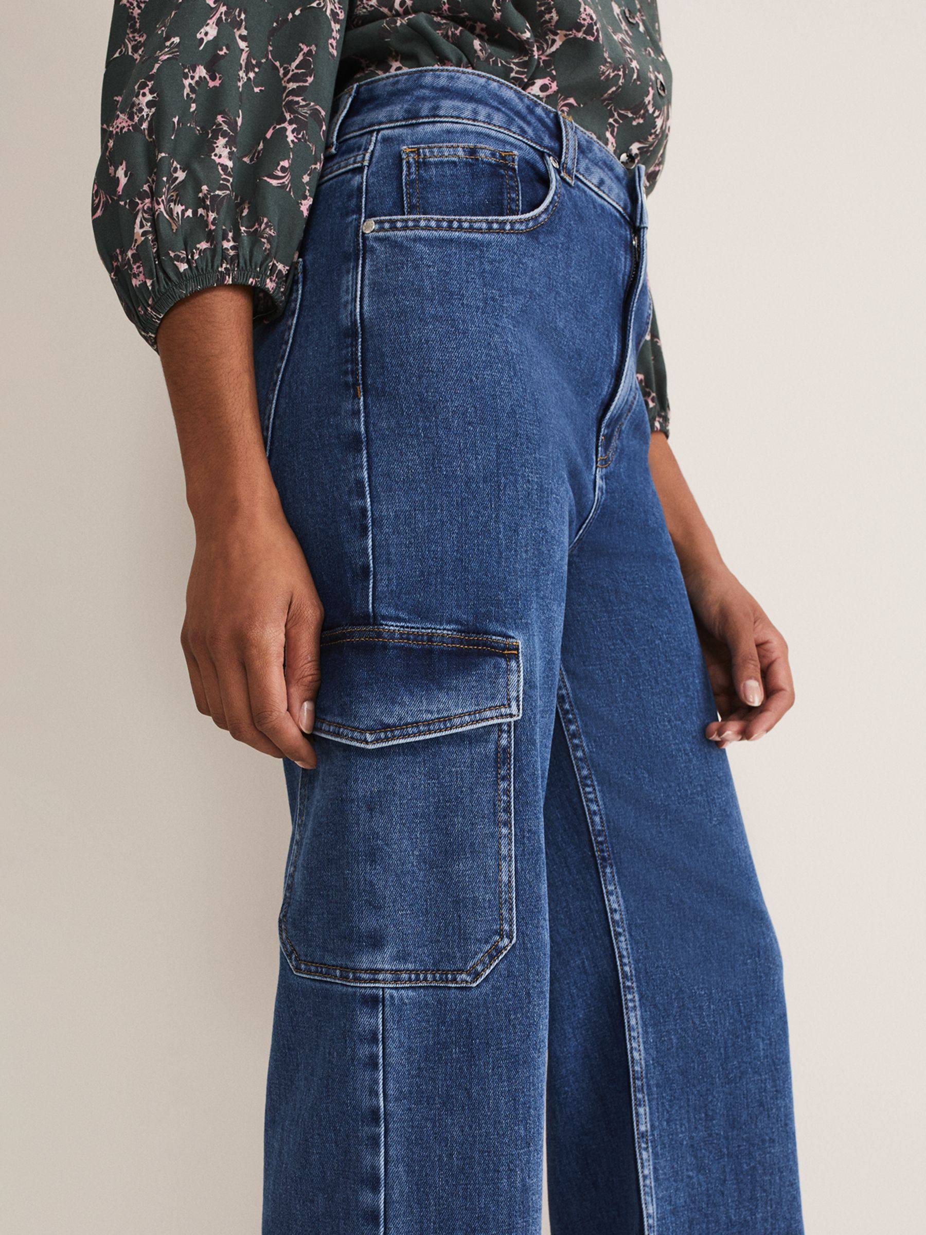 Phase Eight Scout Cargo Wide Leg Jeans, Blue at John Lewis & Partners