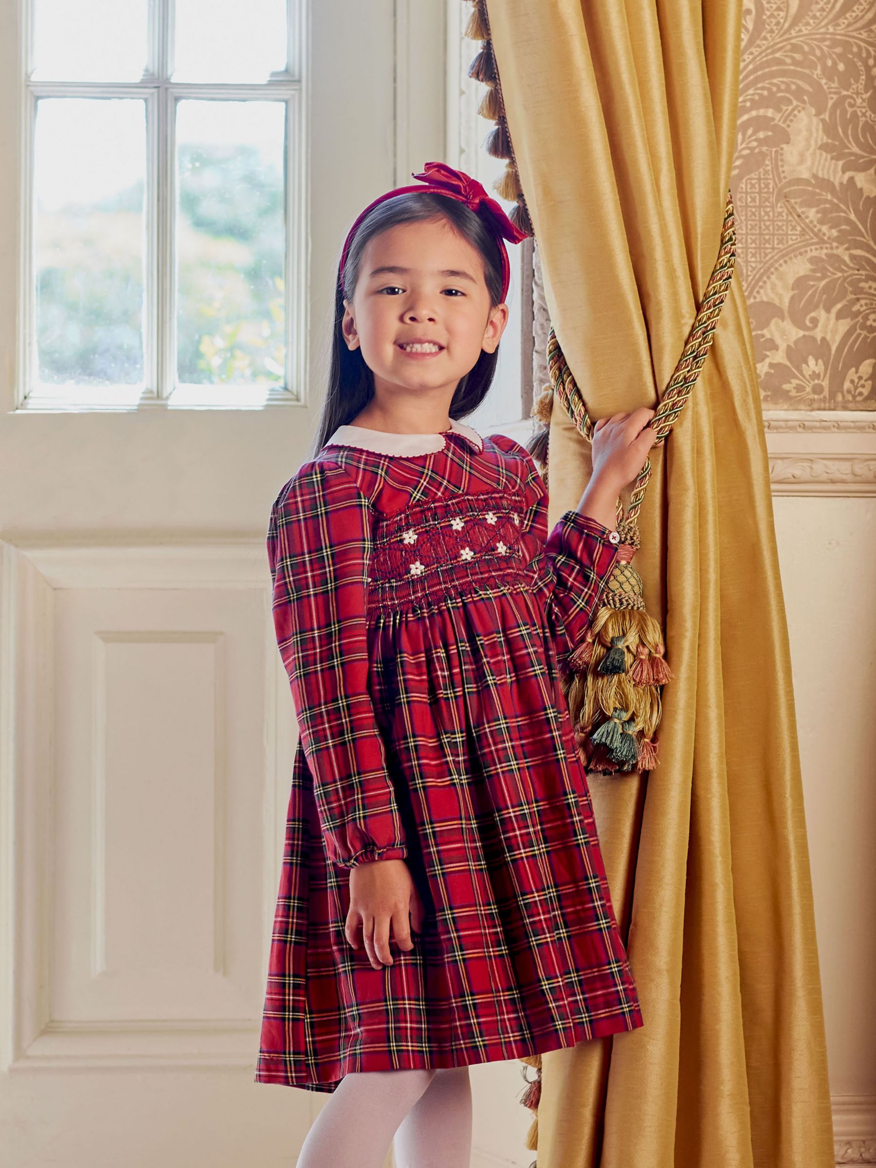 Buy Trotters Kids' Charlotte Tartan Smocked Dress, Red Online at johnlewis.com