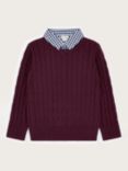 Monsoon Kids' Cable Knit Shirt Collar Jumper, Burgundy