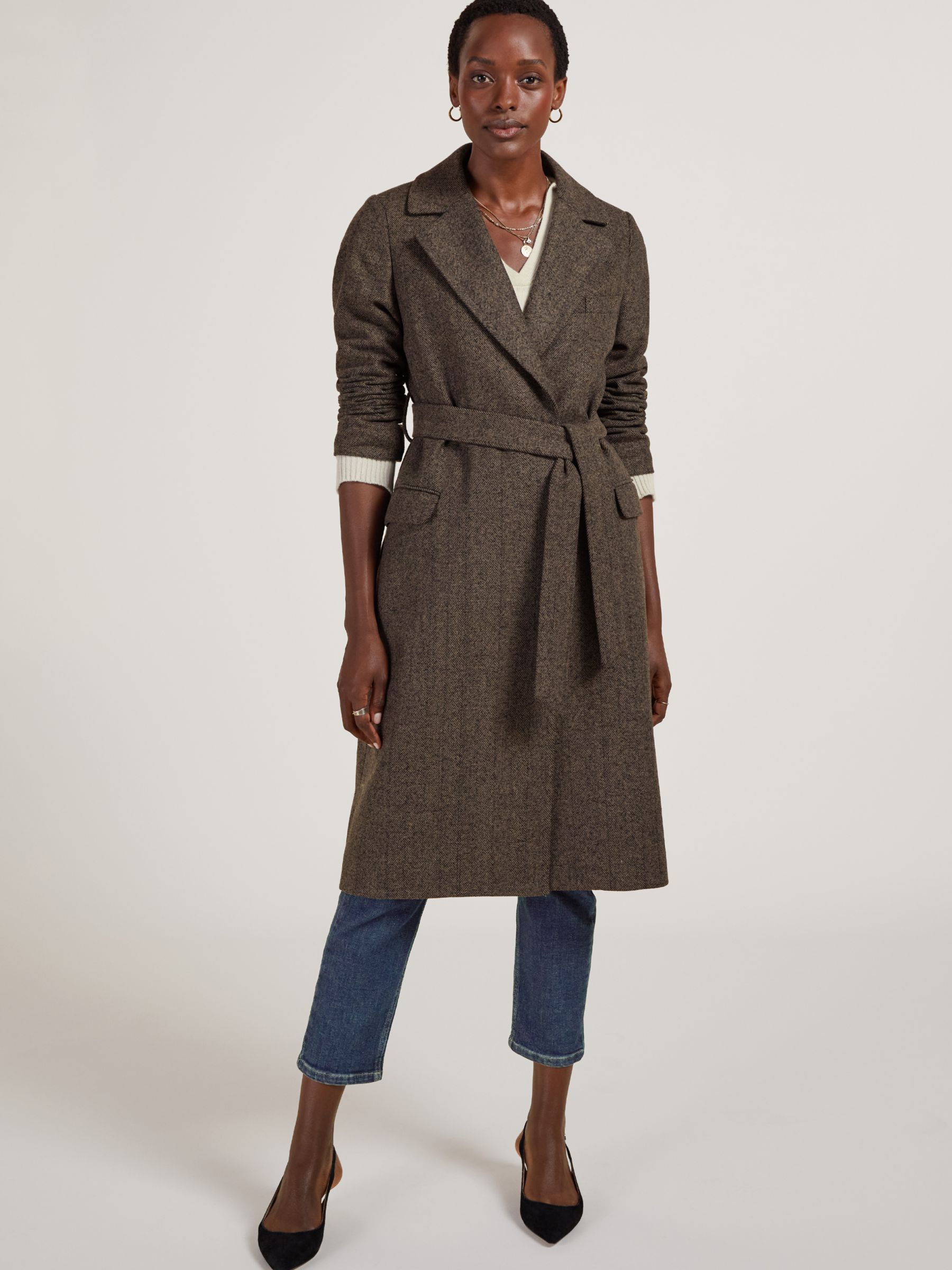 Baukjen Aye Wool Blend Tailored Coat, Black/Caramel at John Lewis ...