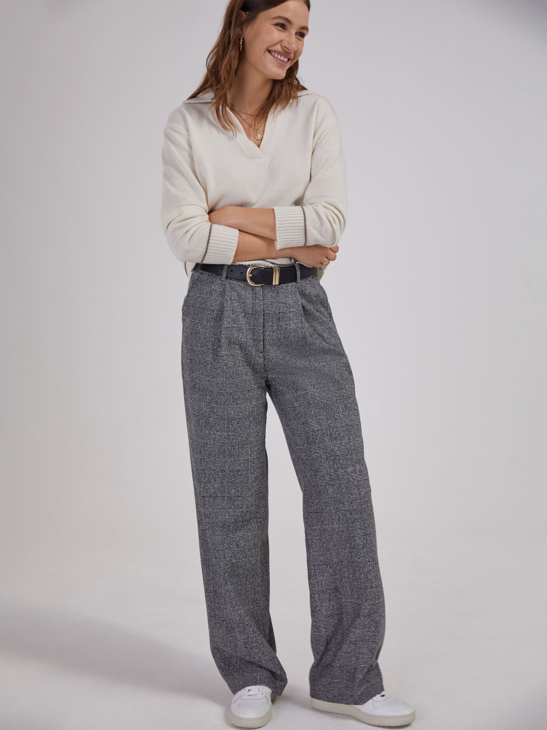 Baukjen Victoria Prince of Wales Check Wool Blend Trousers, Black ...