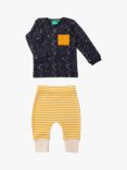 Little Green Radicals Baby Star Stripe Top & Joggers Set, Navy/Yellow