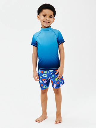 John Lewis Kids' Seaside Fun Board Shorts, Blue/Multi