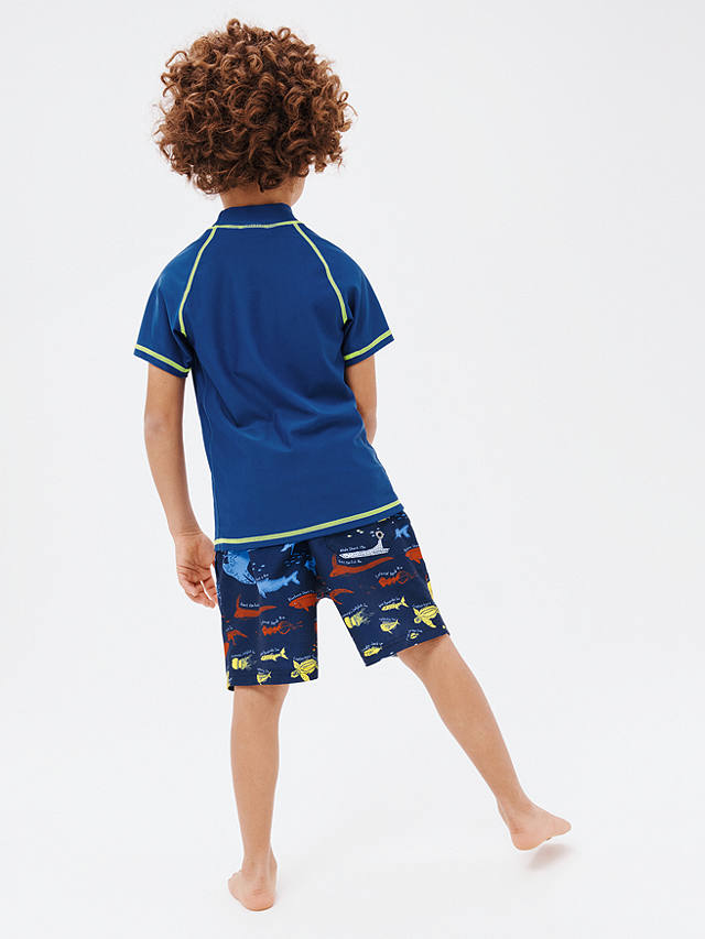 John Lewis Kids' Sealife Print Board Shorts, Blue/Multi