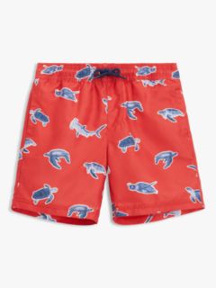John Lewis Kids' Turtle Shark Board Shorts, Red, 2 years