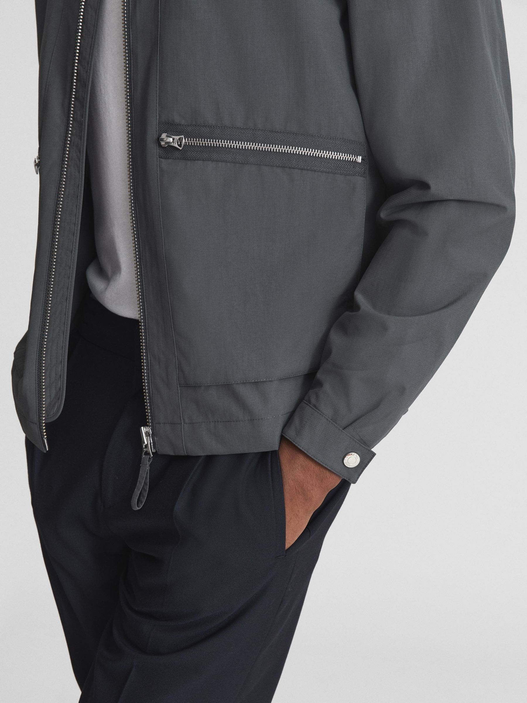 Reiss Fival Textured Harrington Jacket, Slate Grey at John Lewis & Partners