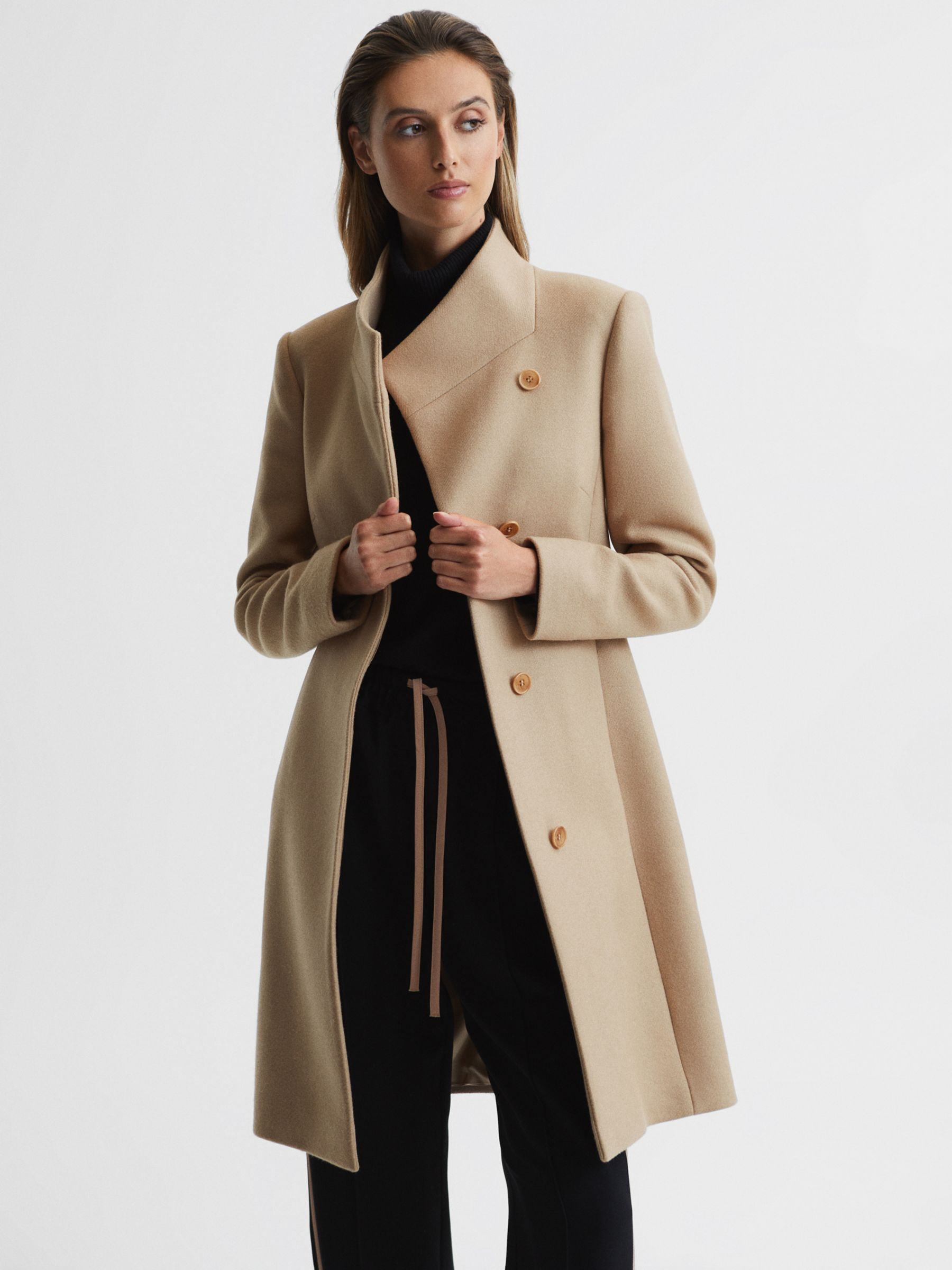 Reiss Mia Wool Blend Tailored Coat, Camel at John Lewis & Partners