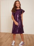 Chi Chi London Kids' Sequin Ruffle Sleeve Midi Dress, Purple