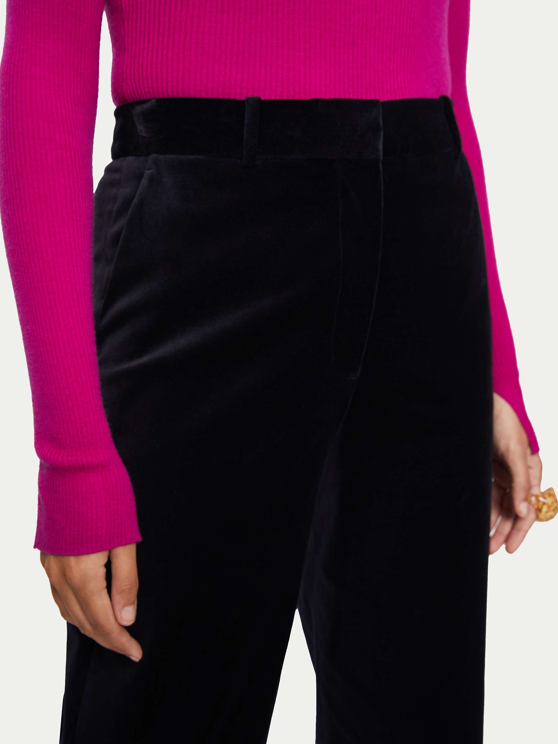 Jigsaw Dale Velvet Cropped Trousers, Navy at John Lewis & Partners