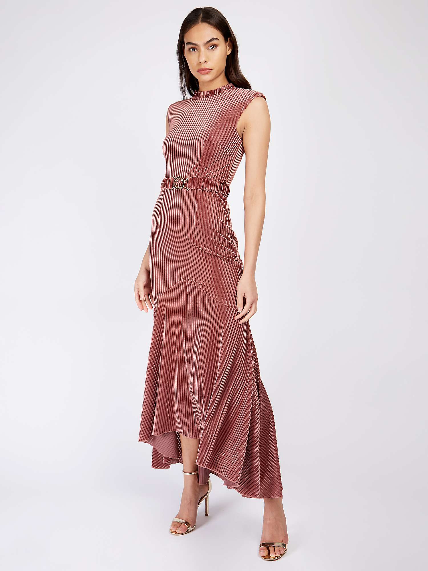 Buy Little Mistress Devore Pleated Maxi Dress, Rose Pink Online at johnlewis.com