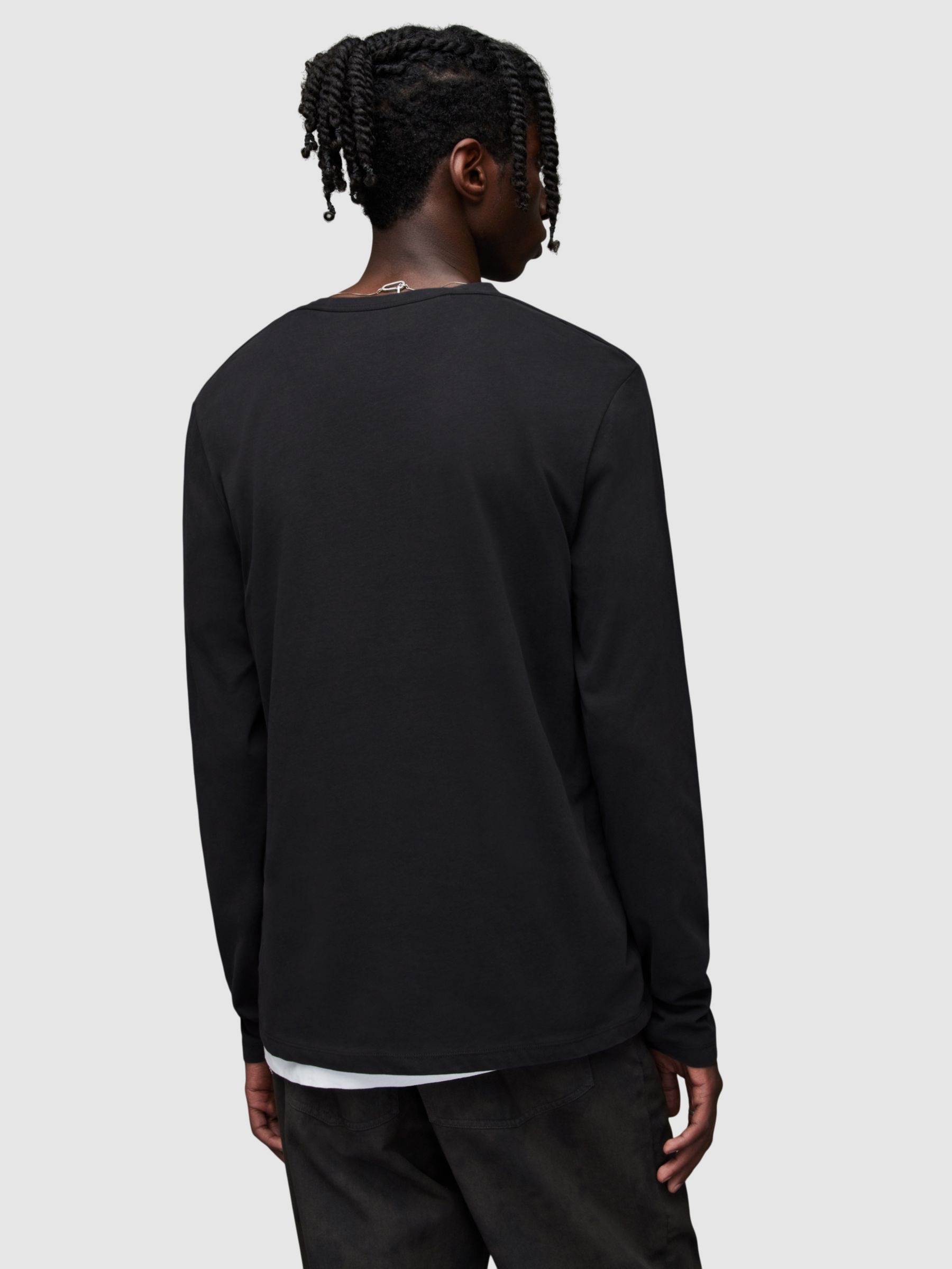 AllSaints Brace Long Sleeve Crew Neck Jersey Top, Washed Black at John ...