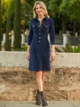 Sosandar Luxe Velvet Shirt Dress, Navy Blue