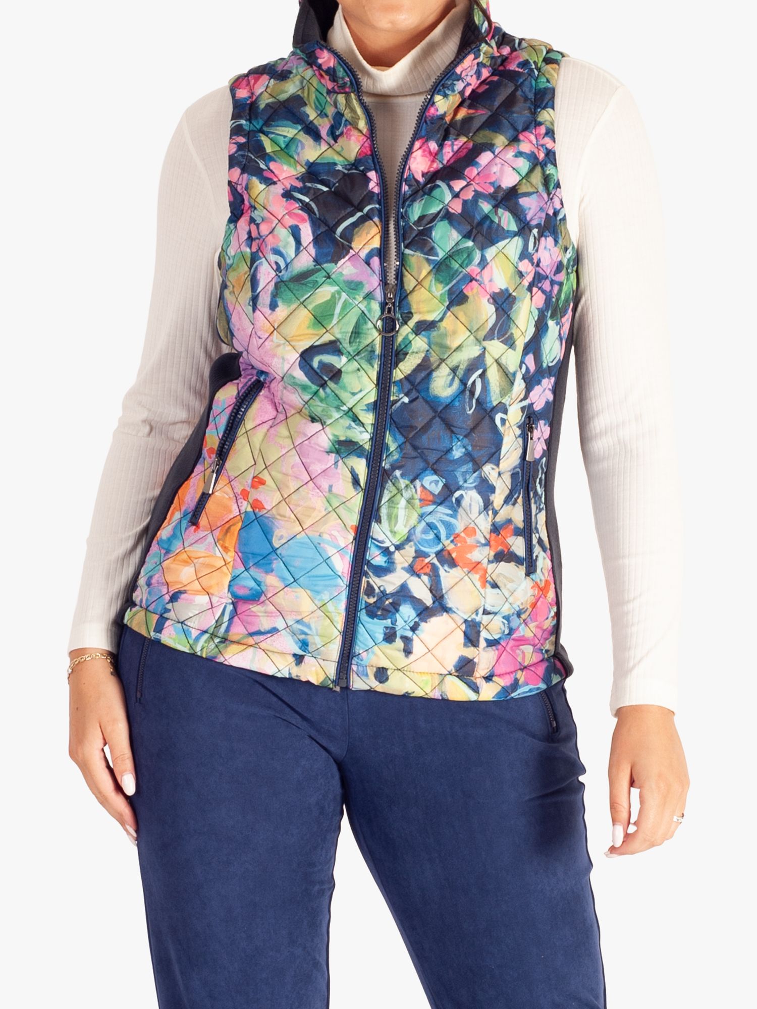 chesca Floral Print Quilted Gilet, Cobalt/Multi at John Lewis u0026 Partners