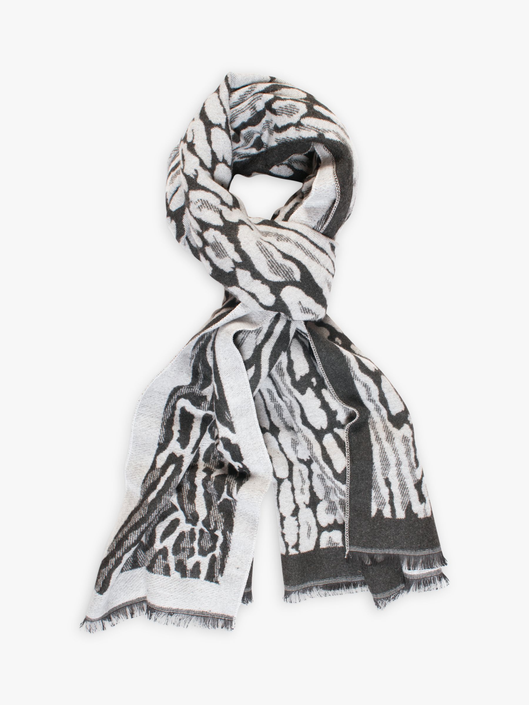 chesca Animal Print Dual Side Scarf, Black/Grey at John Lewis & Partners