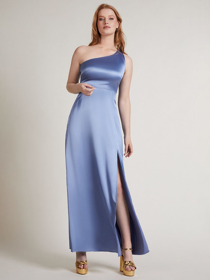 Rewritten Satin One Shoulder Bridesmaid Dress, Sky Blue, XS