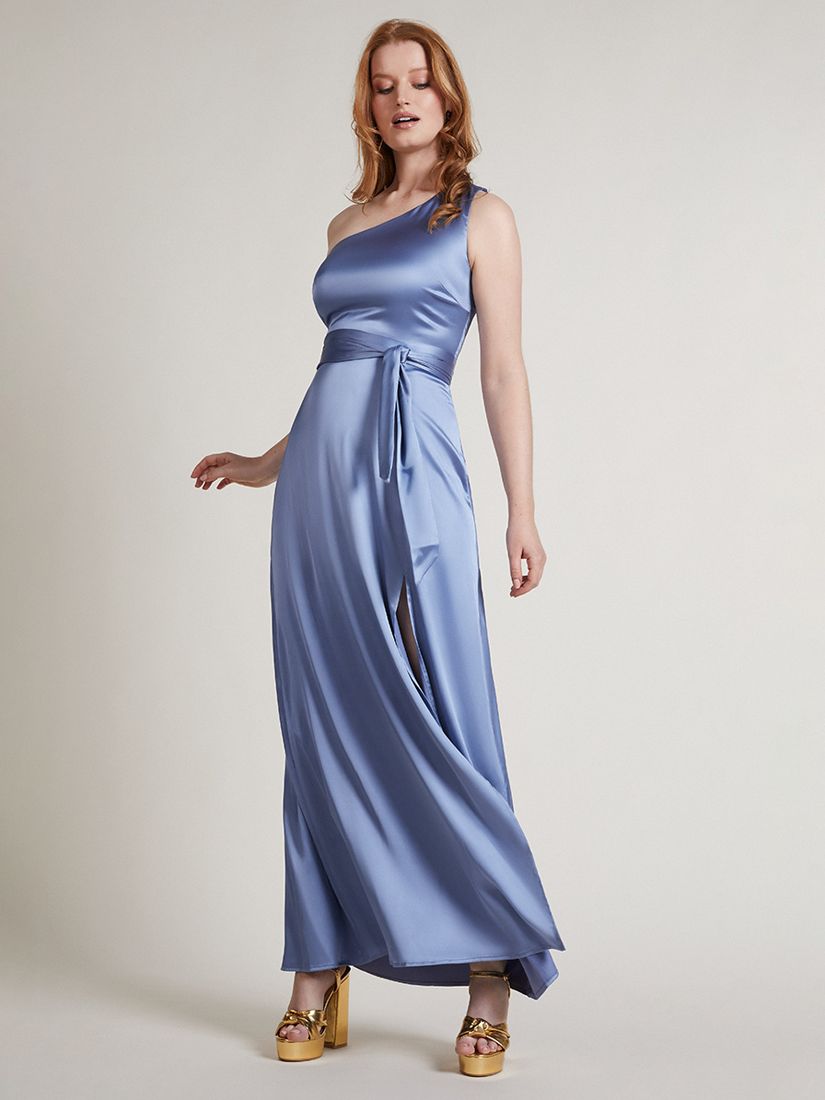 Rewritten Satin One Shoulder Bridesmaid Dress, Sky Blue, XS