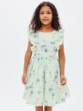 John Lewis Heirloom Collection Kids' Floral Frill Sleeve Fit & Flare Dress, Green