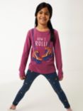 FatFace Kids' How I Roll Graphic Long Sleeve Top, Berry