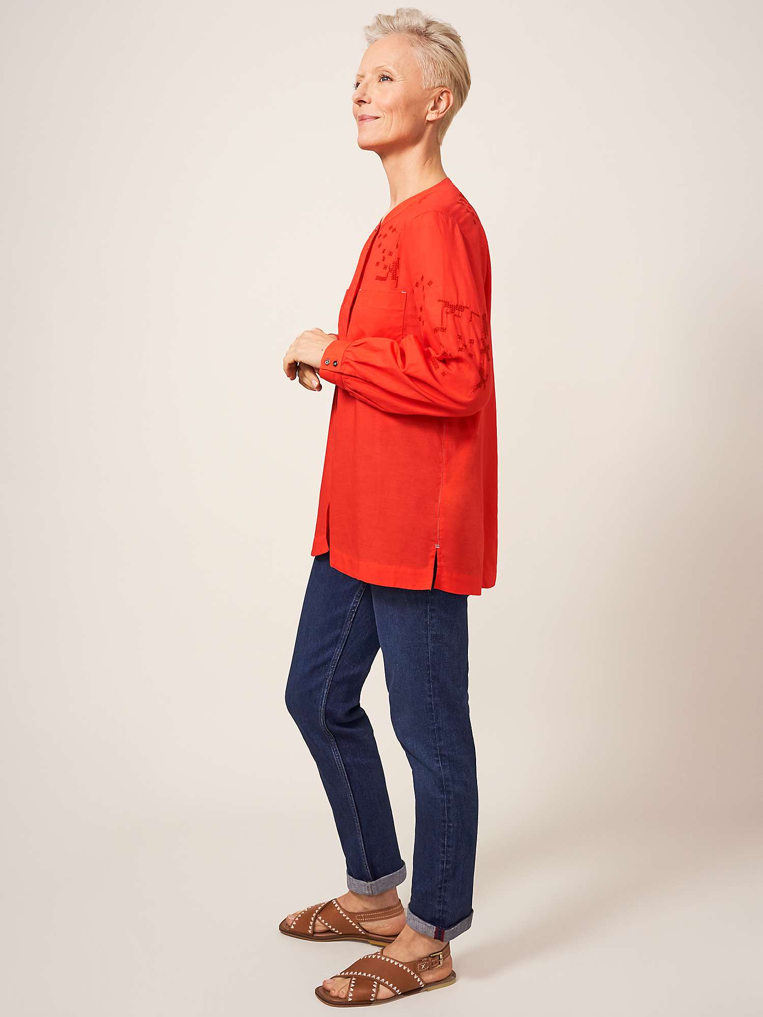Buy White Stuff Marta Embroidered Cotton Blend Shirt, Red Online at johnlewis.com