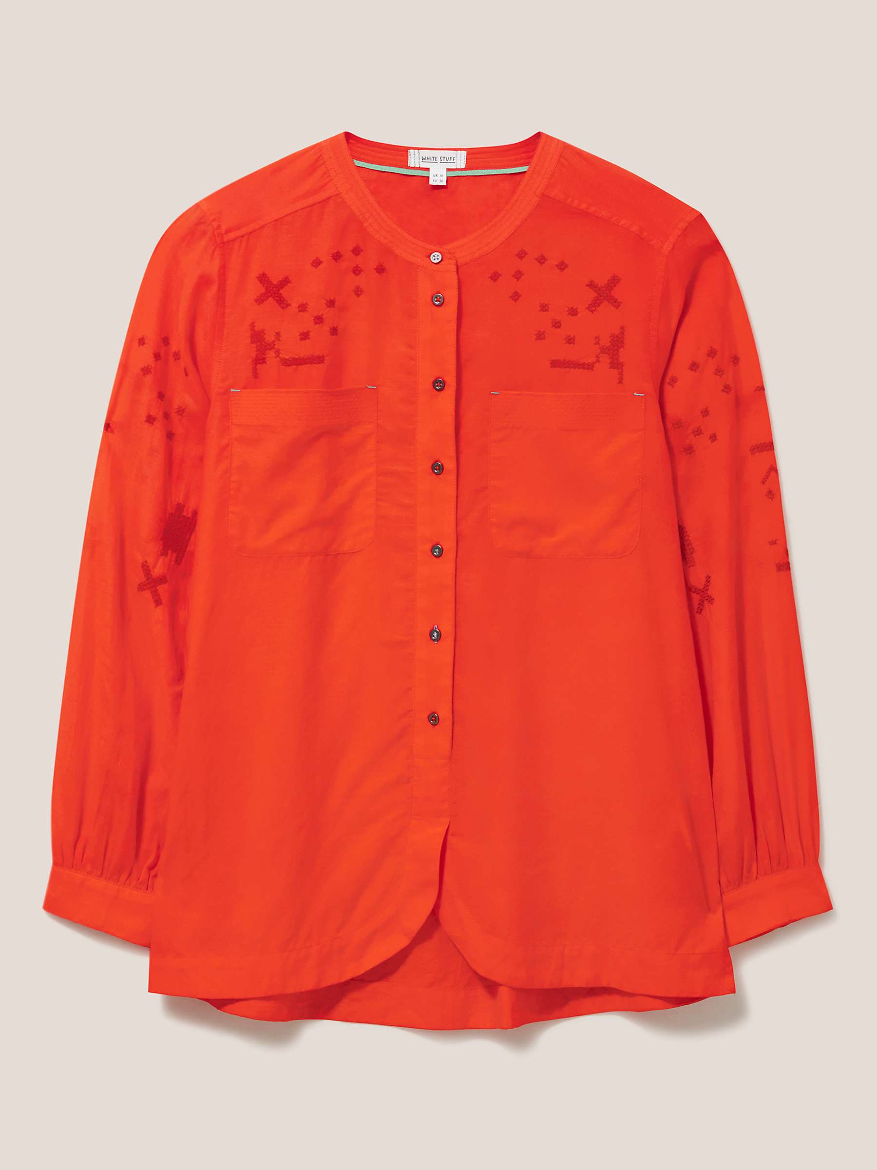 Buy White Stuff Marta Embroidered Cotton Blend Shirt, Red Online at johnlewis.com