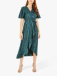 Yumi Jacquard Leopard Print Wrap Midi Dress, Green