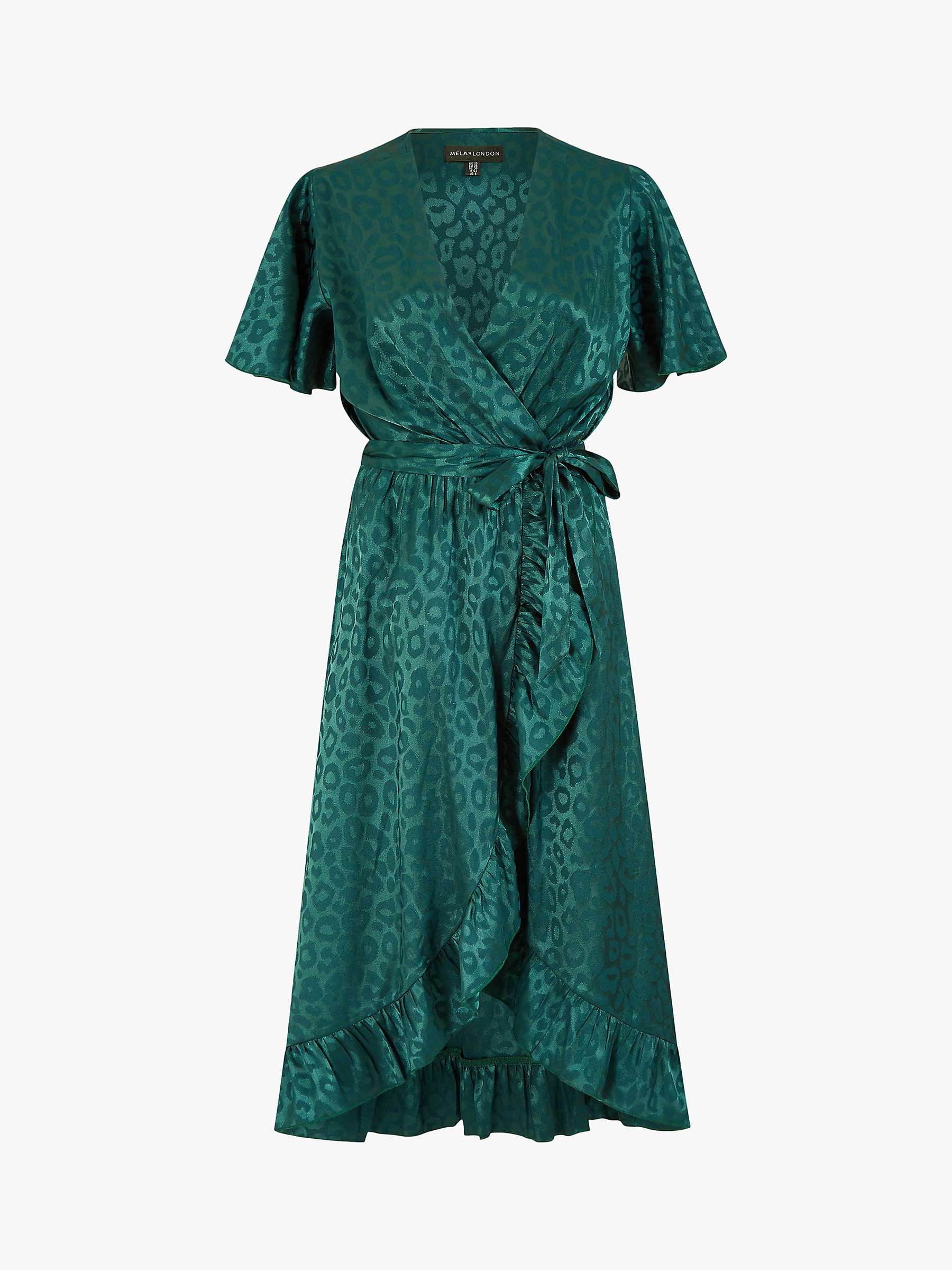 Mela London Jacquard Leopard Print Wrap Midi Dress, Green at John Lewis ...