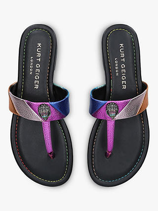 Kurt Geiger London Kensington T-Bar Flat Leather Sandals, Black/Multi