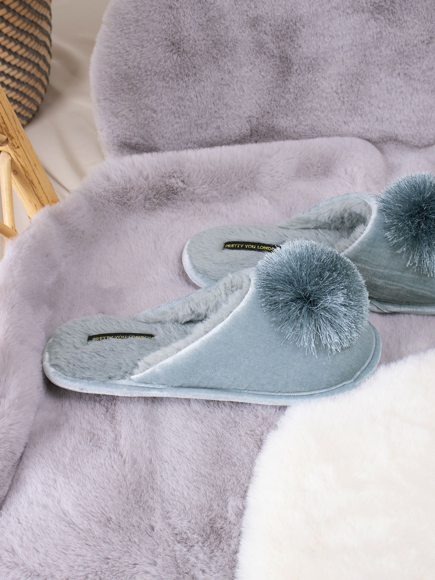 Pretty You London Coco Slippers, Duck Egg, S