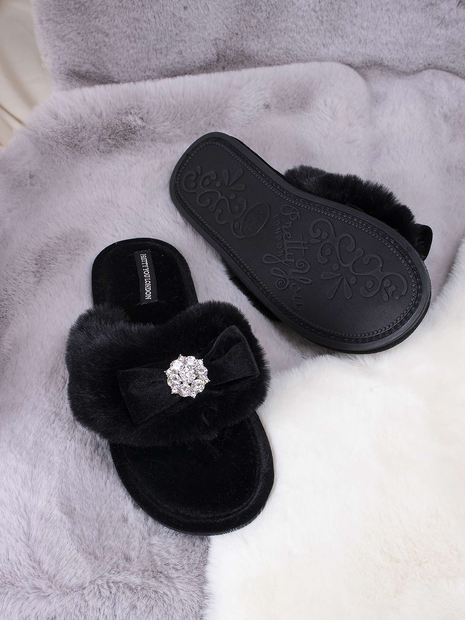 Pretty You London Amelie Slippers, Black at John Lewis & Partners