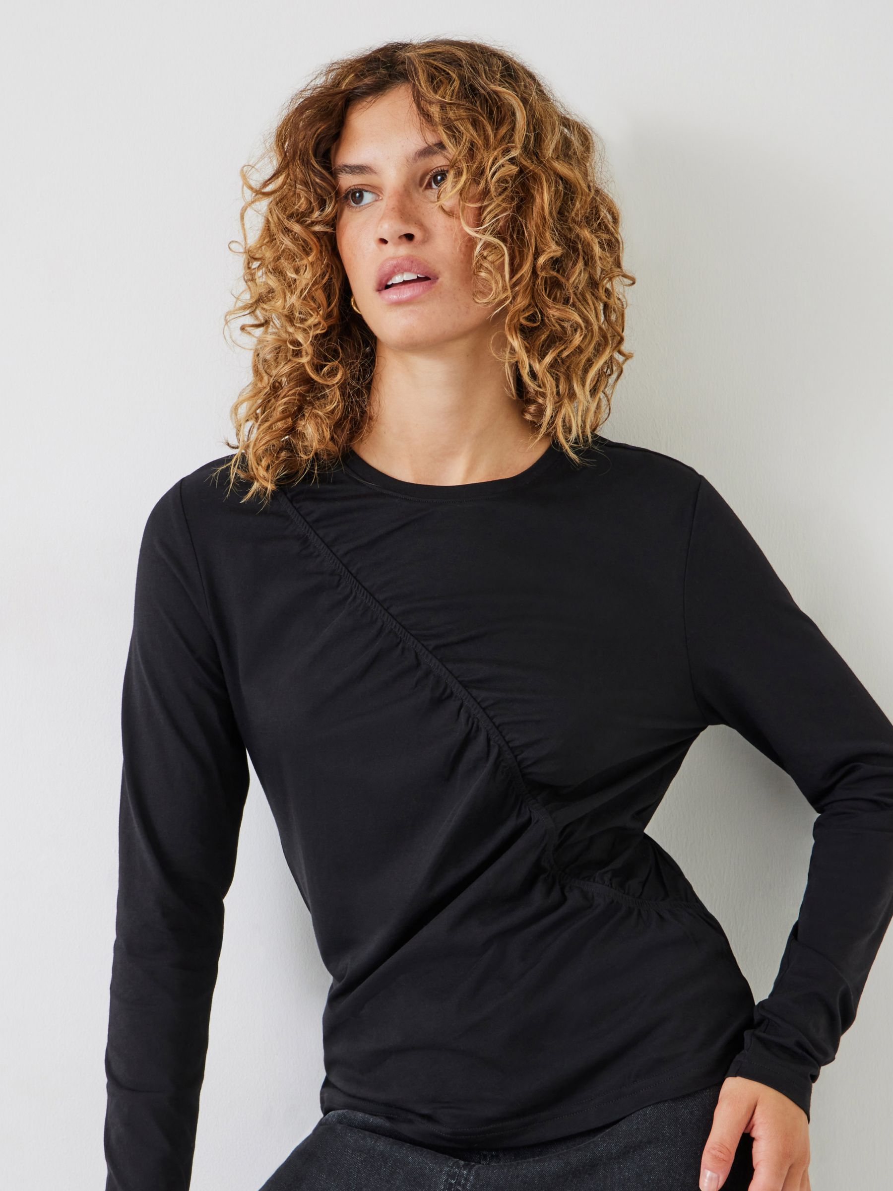 HUSH Ariadne Ruched Top, Black at John Lewis & Partners