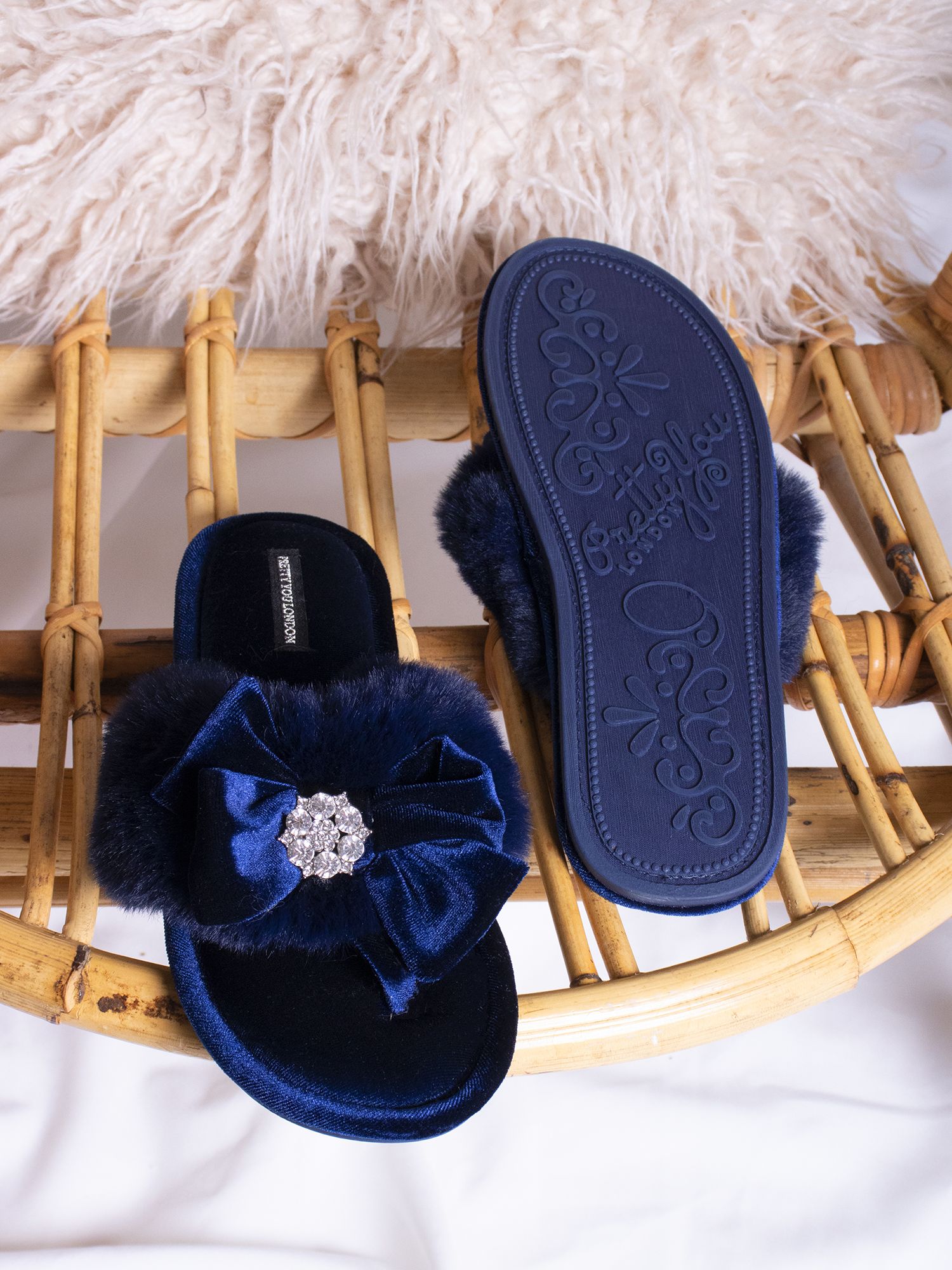 Navy blue fur online slides