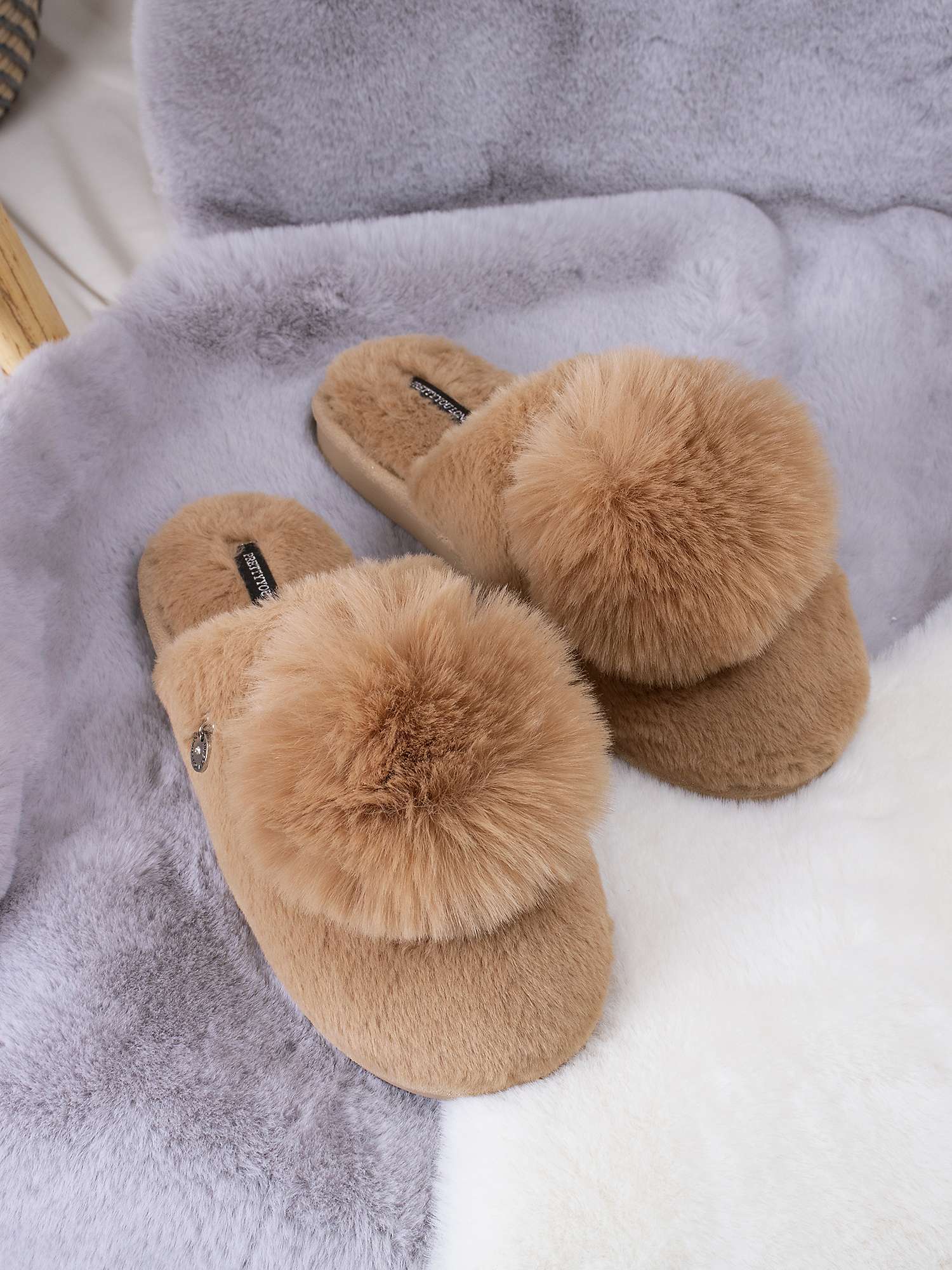 Buy Pretty You London Etta Slippers, Camel Online at johnlewis.com