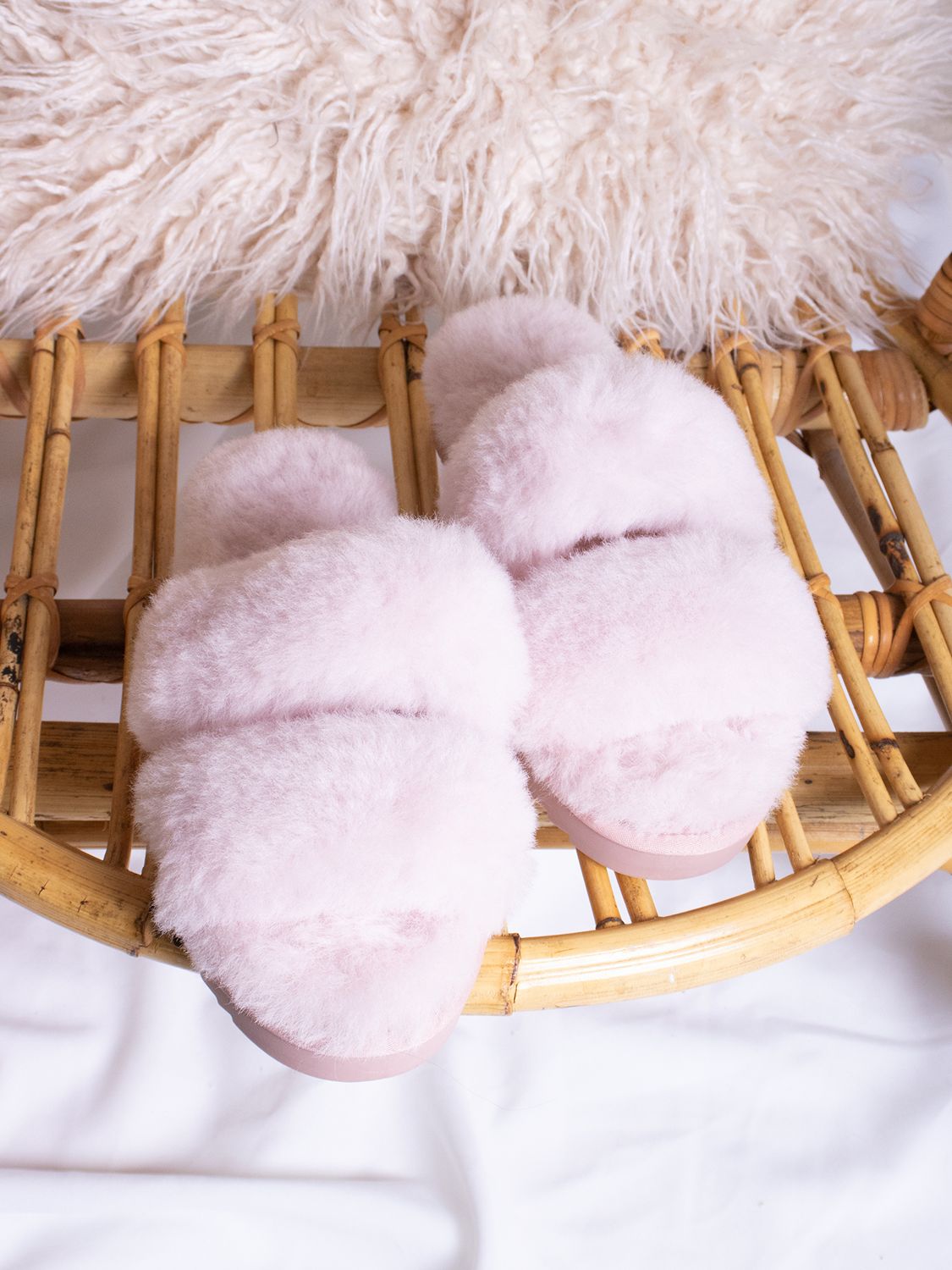 Buy Pretty You London Jinx Double Band Sheepskin Slippers Online at johnlewis.com